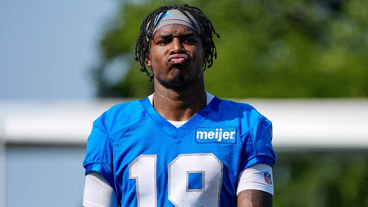 Detroit Lions wide receiver Dominic Lovett (19) walks off the field after practice during training camp at Meijer Performance Center in Allen Park on Thursday, July 30, 2026.