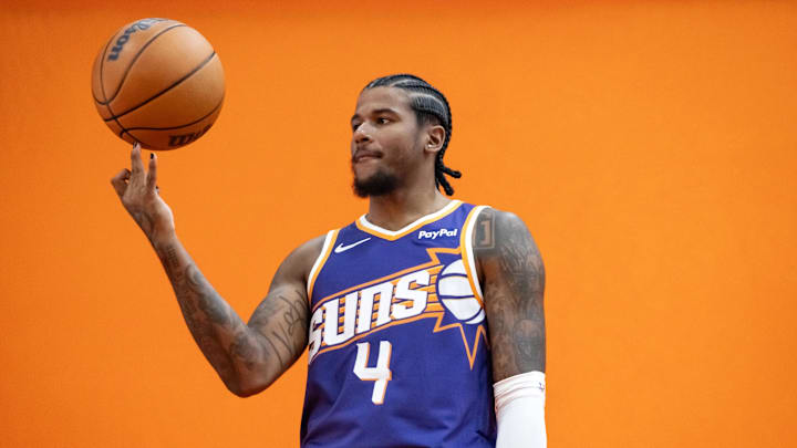 Sep 24, 2025; Phoenix, AZ, USA; Phoenix Suns guard Jalen Green (4) poses for portrait during Media Day at PHX Arena. Mandatory Credit: Mark J. Rebilas-Imagn Images Sep 24, 2025; Phoenix, AZ, USA; Phoenix Suns guard Jalen Green (4) poses for portrait during Media Day at PHX Arena. Mandatory Credit: Mark J. Rebilas-Imagn Images