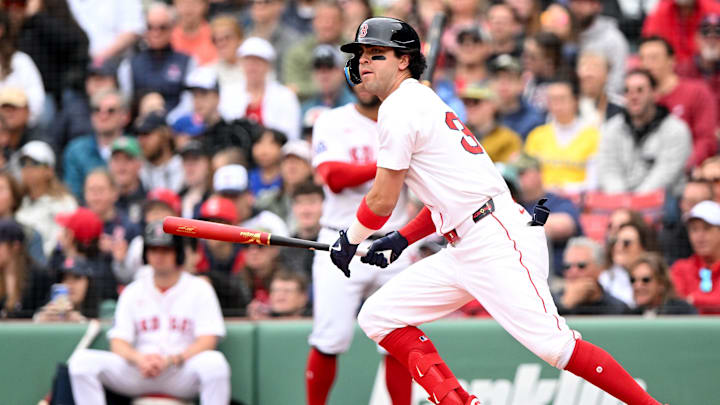 May 25, 2025; Boston, Massachusetts, USA; Boston Red Sox shortstop Marcelo Mayer (39) hits a single against the Baltimore Orioles for his first MLB hit during the second inning at Fenway Park. Mandatory Credit: Brian Fluharty-Imagn Images May 25, 2025; Boston, Massachusetts, USA; Boston Red Sox shortstop Marcelo Mayer (39) hits a single against the Baltimore Orioles for his first MLB hit during the second inning at Fenway Park. Mandatory Credit: Brian Fluharty-Imagn Images