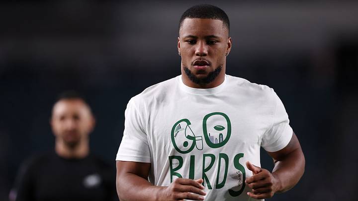 Philadelphia Eagles running back Saquon Barkley (26) warms up before the game against the Dallas Cowboys at Lincoln Financial Field. Mandatory Credit: Bill Streicher-Imagn Images Philadelphia Eagles running back Saquon Barkley (26) warms up before the game against the Dallas Cowboys at Lincoln Financial Field. Mandatory Credit: Bill Streicher-Imagn Images
