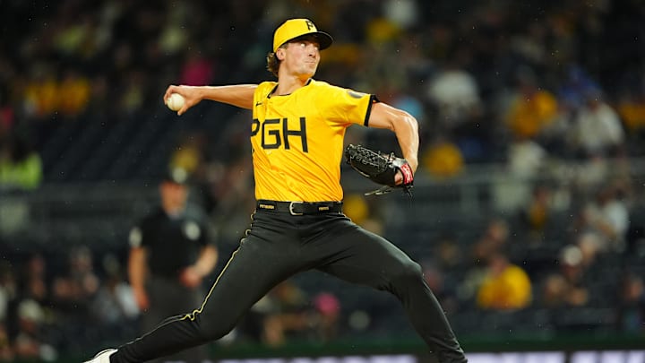 May 3, 2024; Pittsburgh, Pennsylvania, USA; Pittsburgh Pirates pitcher Kyle Nicolas (62) delivers a pitch against the Colorado Rockies during the ninth inning at PNC Park. Mandatory Credit: Gregory Fisher-Imagn Images