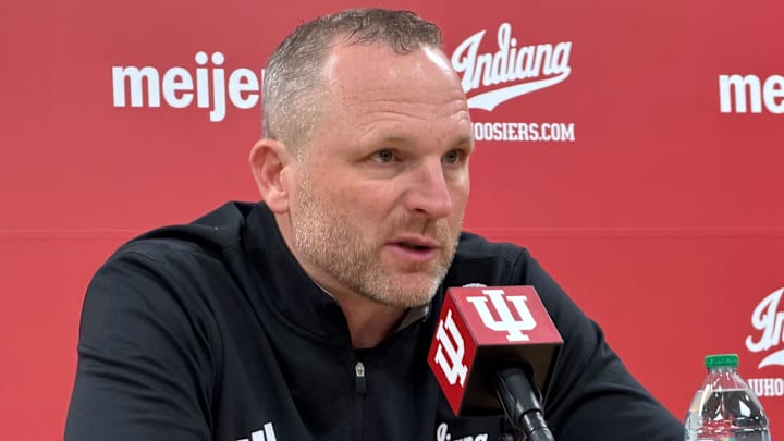 Indiana basketball coach Darian DeVries speaks to reporters Dec. 20, 2025, after beating Chicago State at Assembly Hall. Indiana basketball coach Darian DeVries speaks to reporters Dec. 20, 2025, after beating Chicago State at Assembly Hall.
