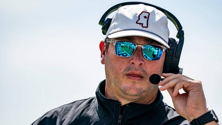 Mississippi State head coach Jeff Lebby adjusts his headset while walking down the sideline during a college football game between Mississippi State and Alabama at Davis Wade Stadium in Starkville, Miss., on Saturday, Oct. 3, 2026. Mississippi State head coach Jeff Lebby adjusts his headset while walking down the sideline during a college football game between Mississippi State and Alabama at Davis Wade Stadium in Starkville, Miss., on Saturday, Oct. 3, 2026.
