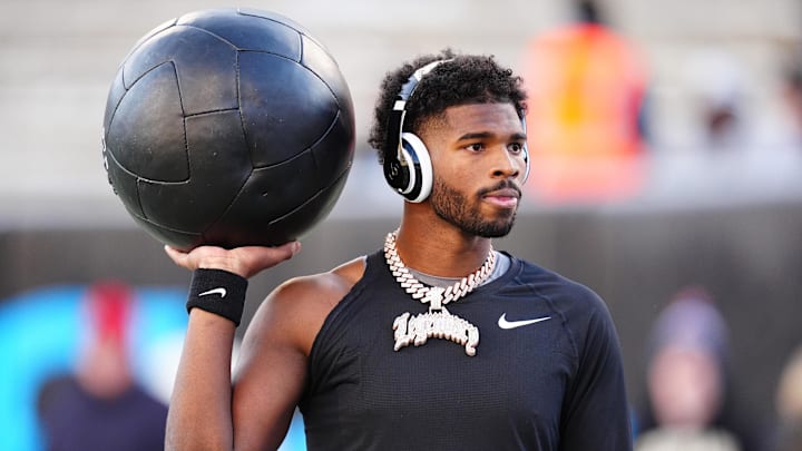 Nov 29, 2024; Boulder, Colorado, USA; Colorado Buffaloes quarterback Shedeur Sanders (2) before the game against the Oklahoma State Cowboys at Folsom Field. Mandatory Credit: Ron Chenoy-Imagn Images Nov 29, 2024; Boulder, Colorado, USA; Colorado Buffaloes quarterback Shedeur Sanders (2) before the game against the Oklahoma State Cowboys at Folsom Field. Mandatory Credit: Ron Chenoy-Imagn Images