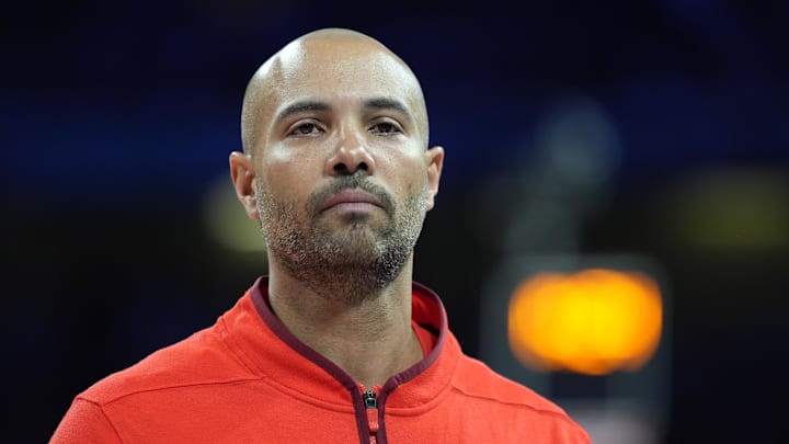 Aug 2, 2024; Villeneuve-d'Ascq, France; Canada head coach Jordi Fernandez looks on at halftime against Spain in a men’s group A basketball game during the Paris 2024 Olympic Summer Games at Stade Pierre-Mauroy. Mandatory Credit: John David Mercer-Imagn Images Aug 2, 2024; Villeneuve-d'Ascq, France; Canada head coach Jordi Fernandez looks on at halftime against Spain in a men’s group A basketball game during the Paris 2024 Olympic Summer Games at Stade Pierre-Mauroy. Mandatory Credit: John David Mercer-Imagn Images