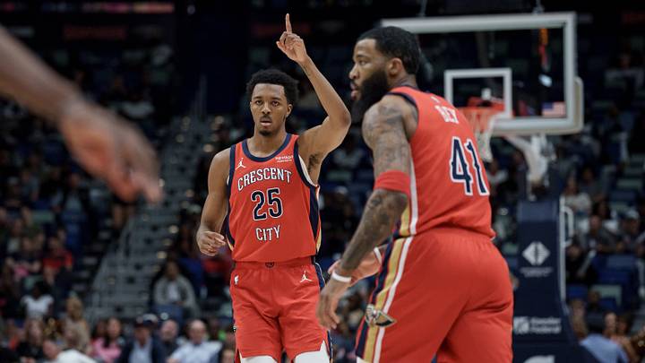 Mar 19, 2026; New Orleans, Louisiana, USA; New Orleans Pelicans forward Trey Murphy III (25) reacts during the first half against the LA Clippers next to guard Saddiq Bey (41) at Smoothie King Center. Mandatory Credit: Matthew Hinton-Imagn Images Mar 19, 2026; New Orleans, Louisiana, USA; New Orleans Pelicans forward Trey Murphy III (25) reacts during the first half against the LA Clippers next to guard Saddiq Bey (41) at Smoothie King Center. Mandatory Credit: Matthew Hinton-Imagn Images