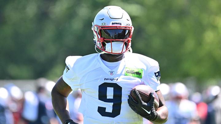 Jun 9, 2026; Foxborough, MA, USA; New England Patriots wide receiver Kayshon Boutte (9) runs with the ball at minicamp at Gillette Stadium. Mandatory Credit: Eric Canha-Imagn Images Jun 9, 2026; Foxborough, MA, USA; New England Patriots wide receiver Kayshon Boutte (9) runs with the ball at minicamp at Gillette Stadium. Mandatory Credit: Eric Canha-Imagn Images
