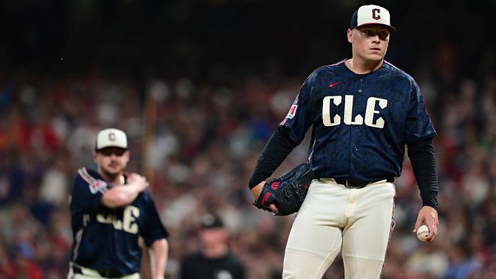 Jul 31, 2026: Cleveland Guardians pitcher Erik Sabrowski (62) looks on during a pitching change in the eighth inning against the Arizona Diamondbacks at Progressive Field. Credit: David Dermer-Imagn Images Jul 31, 2026: Cleveland Guardians pitcher Erik Sabrowski (62) looks on during a pitching change in the eighth inning against the Arizona Diamondbacks at Progressive Field. Credit: David Dermer-Imagn Images