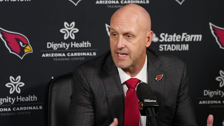 Cardinals general manager Monti Ossenfort speaks about Walter Nolen during a news conference inside the Arizona Cardinals training facility on April 24, 2025, in Tempe.