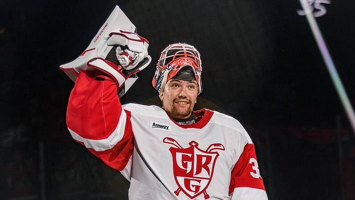 Michal Postava celebrating a win at the Griffins' home opener. Michal Postava celebrating a win at the Griffins' home opener.