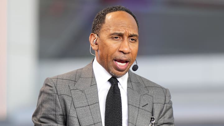 Oct 23, 2024; Inglewood, California, USA; Stephen A. Smith (Stephen Smith) on the ESPN NBA Countdown live set at Intuit Dome. Mandatory Credit: Kirby Lee-Imagn Images