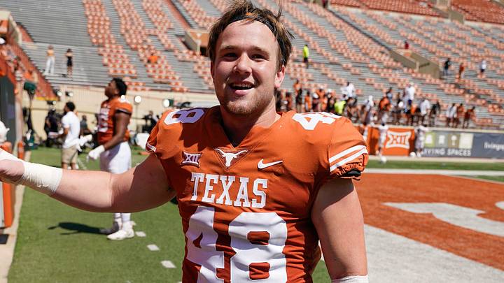 Texas Longhorns linebacker Jake Ehlinger walks off the field after the Orange-White Texas Spring Game at Darrell K Royal-Texas Memorial Stadium. Texas Longhorns linebacker Jake Ehlinger walks off the field after the Orange-White Texas Spring Game at Darrell K Royal-Texas Memorial Stadium.