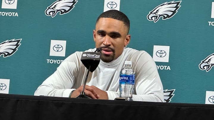 Jalen Hurts meets with the media on Nov. 20, 2024, heading into Week 12.