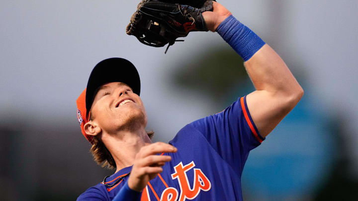 Mar 19, 2024; Port St. Lucie, Florida, USA; New York Mets third baseman Brett Baty (22) catches a fly ball against the St. Louis Cardinals during the fifth inning at Clover Park. Mandatory Credit: Rich Storry-Imagn Images Mar 19, 2024; Port St. Lucie, Florida, USA; New York Mets third baseman Brett Baty (22) catches a fly ball against the St. Louis Cardinals during the fifth inning at Clover Park. Mandatory Credit: Rich Storry-Imagn Images
