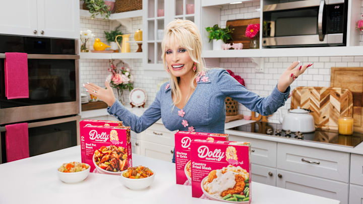 NEW Dolly Parton Frozen Meals + Dessert. Credit: JB Rowland, courtesy of Dolly Parton