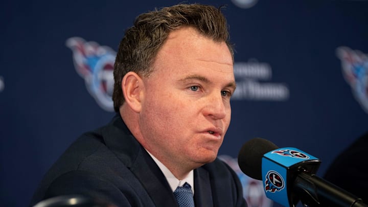 Mike Borgonzi speaks during a press conference announcing him as the new Titans’ GM at Titans facility in Nashville , Tenn., Wednesday, Jan. 22, 2025. Mike Borgonzi speaks during a press conference announcing him as the new Titans’ GM at Titans facility in Nashville , Tenn., Wednesday, Jan. 22, 2025.