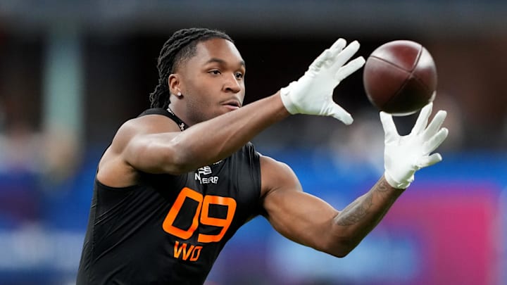 Missouri wideout Luther Burden III during the 2025 NFL Combine at Lucas Oil Stadium. 