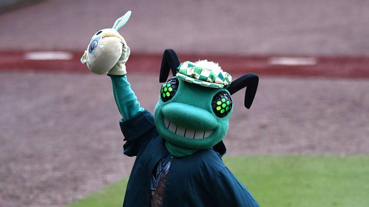 Auggie carries a lightsaber and a Grogu pillow during the Augusta GreenJackets and the Kannapolis Cannon Ballers game at SRP Park on Saturday, May 2, 2026. The GreenJackets celebrated Star Wars night with fireworks and a jersey auction. Mandatory Credit: Katie Goodale - Augusta Chronicle/USA TODAY NETWORK