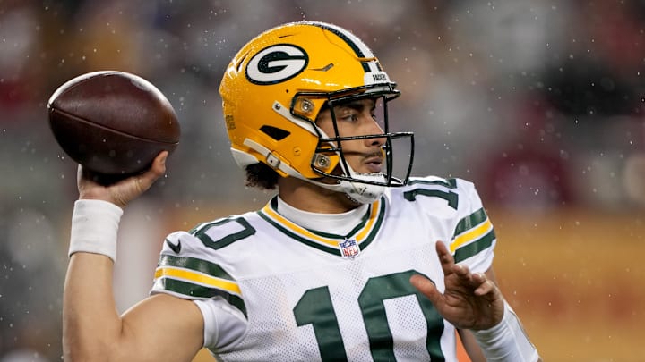 January 20, 2024; Santa Clara, CA, USA; Green Bay Packers quarterback Jordan Love (10) passes
