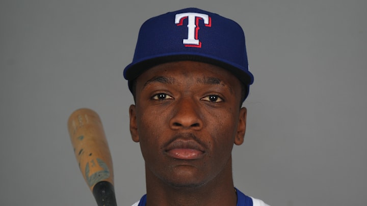 Texas Rangers player Sebastian Walcott poses for a photo during Media Day at Surprise Stadium on Feb. 19.