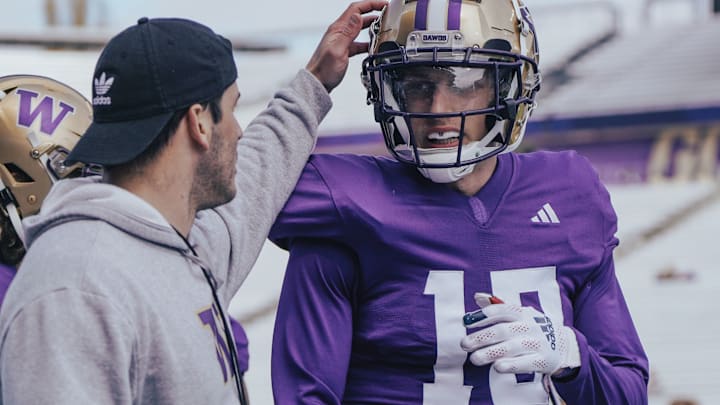 Safeties coach Vinnie Sunseri offers practice guidance to Tristan Dunn. Safeties coach Vinnie Sunseri offers practice guidance to Tristan Dunn.