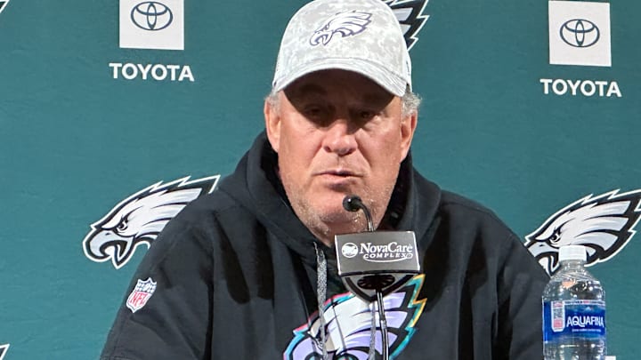 Vic Fangio meets with the media prior to an Eagles OTA on June 3, 2025. Vic Fangio meets with the media prior to an Eagles OTA on June 3, 2025.