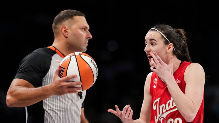 Indiana Fever guard Caitlin Clark (22) shows her mouth bleeding to an official Thursday, Oct. 1, 2026. Indiana Fever guard Caitlin Clark (22) shows her mouth bleeding to an official Thursday, Oct. 1, 2026.