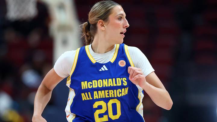 Mar 31, 2026; Glendale, AZ, USA; McKenna Woliczko (20) during the McDonalds All American Girls Game at Desert Diamond Arena. Mandatory Credit: Mark J. Rebilas-Imagn Images