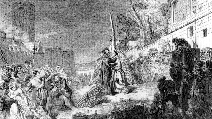 The martyrdom of Ridley and Latimer, Oxford, 1856.Artist: George Hayter