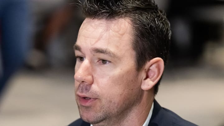 Las Vegas Raiders head coach Klint Kubiak during the 2026 NFL Annual League Meeting.