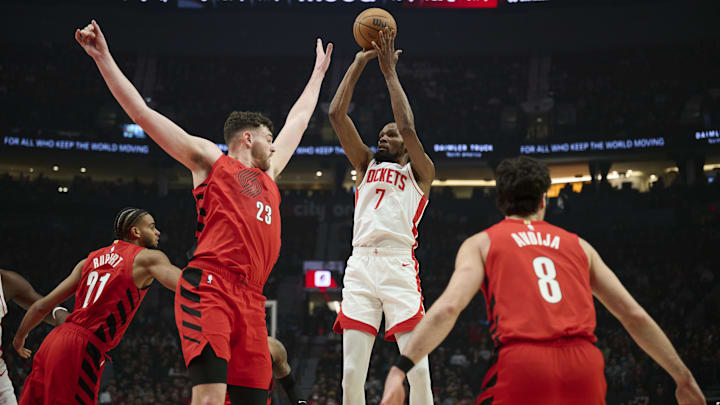 Kevin Durant and the Rockets are home favorites against the Blazers. Kevin Durant and the Rockets are home favorites against the Blazers.