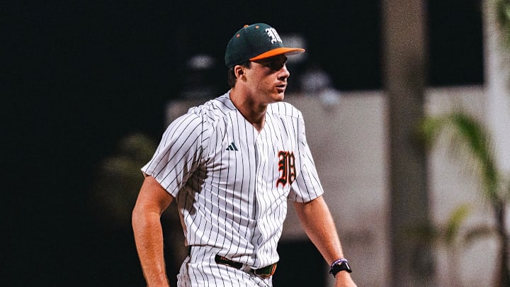 Miami Hurricanes pitcher AJ Ciscar against the Florida Gators