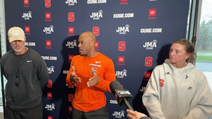 Strength and conditioning coaches talking to the media on Friday.