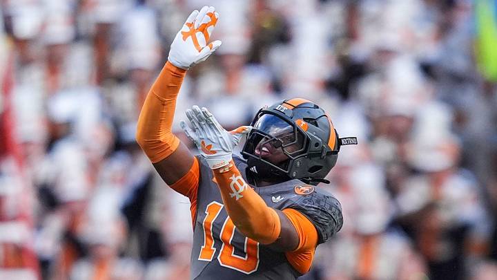 Tennessee defensive back Dejuan Lane (10) celebrates after making a tackle during a college football game between Tennessee and Auburn at Neyland Stadium in Knoxville, Tenn., on Oct. 3, 2026. Tennessee defensive back Dejuan Lane (10) celebrates after making a tackle during a college football game between Tennessee and Auburn at Neyland Stadium in Knoxville, Tenn., on Oct. 3, 2026.