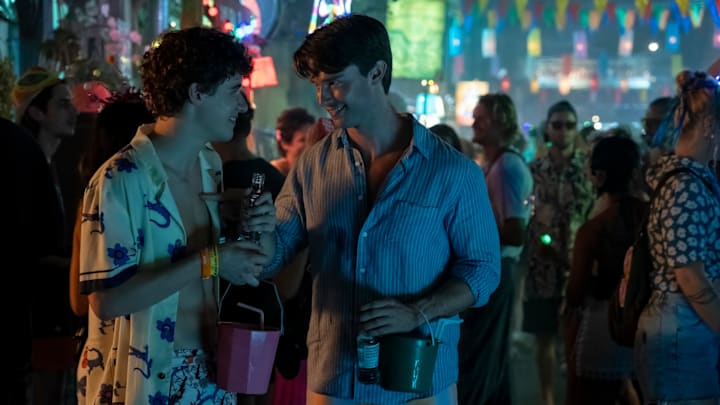 Sam Nivola and Patrick Schwarzenegger in The White Lotus season 3 on HBO