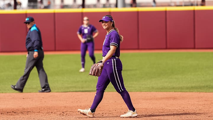 Northwestern Wildcats junior Kansas Robinson in a softball game against Minnesota on March 28, 2025.