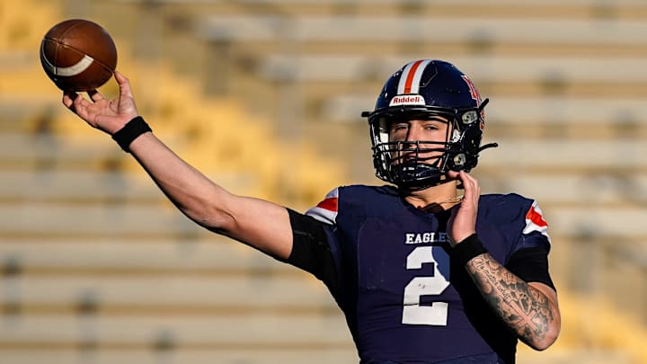 Nashville Christian's Jared Curtis (2) throws against Columbia Academy during the first quarter of the Division II-A championship game at Finley Stadium in Chattanooga, Tenn., Thursday, Dec. 5, 2024.