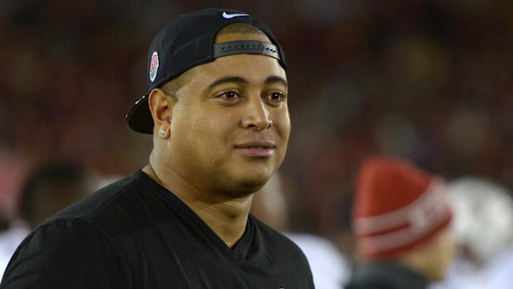 Miami Dolphins offensive lineman and Stanford Cardinal alumnus Jonathan Martin attends the game against the Southern California Trojans at Los Angeles Memorial Coliseum in November 2013.