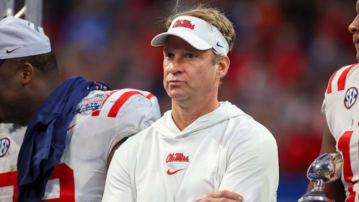 Dec 30, 2023; Atlanta, GA, USA; Mississippi Rebels head coach Lane Kiffin after a victory against Penn State.