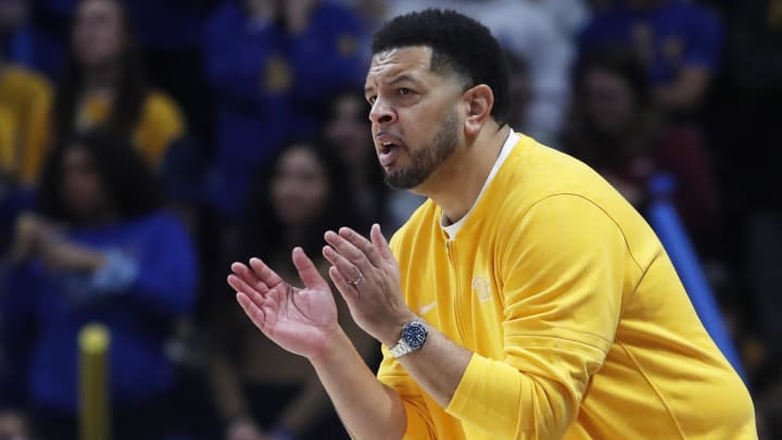 Jan 16, 2024; Pittsburgh, Pennsylvania, USA; Pittsburgh Panthers head coach Jeff Capel reacts on the sidelines against the Syracuse Orange during the first half at the Petersen Events Center. Mandatory Credit: Charles LeClaire-USA TODAY Sports Jan 16, 2024; Pittsburgh, Pennsylvania, USA; Pittsburgh Panthers head coach Jeff Capel reacts on the sidelines against the Syracuse Orange during the first half at the Petersen Events Center. Mandatory Credit: Charles LeClaire-USA TODAY Sports