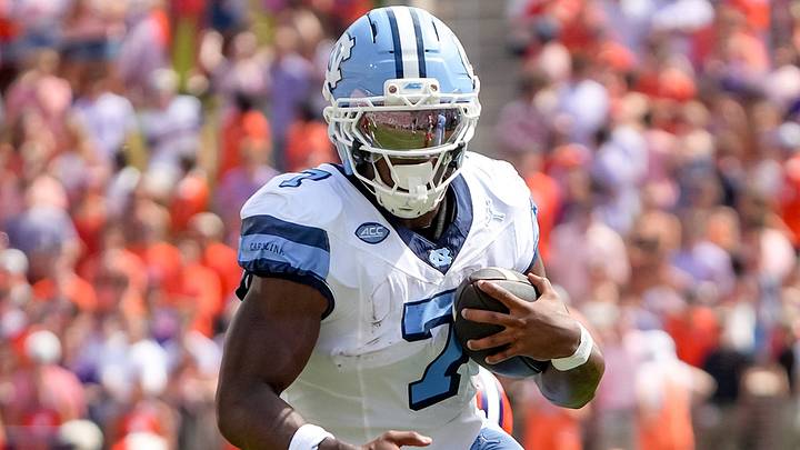 University of North Carolina running back Benjamin Hall (7) runs during the first quarter at Memorial Stadium in Clemson, S.C. Saturday, September 19, 2026.