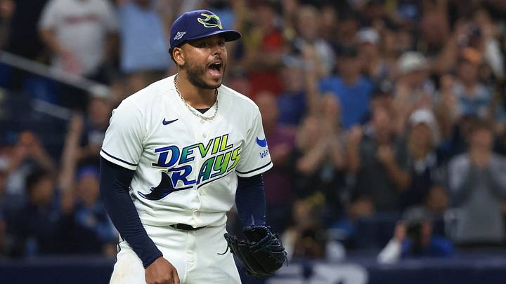Oct 19, 2026; St. Petersburg, Florida, USA; Tampa Bay Rays pitcher Freddy Peralta (51) reacts in the third inning in game six of the ALCS for the 2026 MLB Playoffs at Tropicana Field. Mandatory Credit: Kim Klement Neitzel-Imagn Images Oct 19, 2026; St. Petersburg, Florida, USA; Tampa Bay Rays pitcher Freddy Peralta (51) reacts in the third inning in game six of the ALCS for the 2026 MLB Playoffs at Tropicana Field. Mandatory Credit: Kim Klement Neitzel-Imagn Images