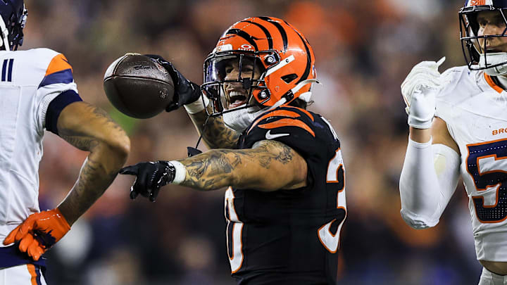Dec 28, 2024; Cincinnati, Ohio, USA; Cincinnati Bengals running back Chase Brown (30) reacts after advancing the ball against the Denver Broncos in the second half at Paycor Stadium. Mandatory Credit: Katie Stratman-Imagn Images Dec 28, 2024; Cincinnati, Ohio, USA; Cincinnati Bengals running back Chase Brown (30) reacts after advancing the ball against the Denver Broncos in the second half at Paycor Stadium. Mandatory Credit: Katie Stratman-Imagn Images
