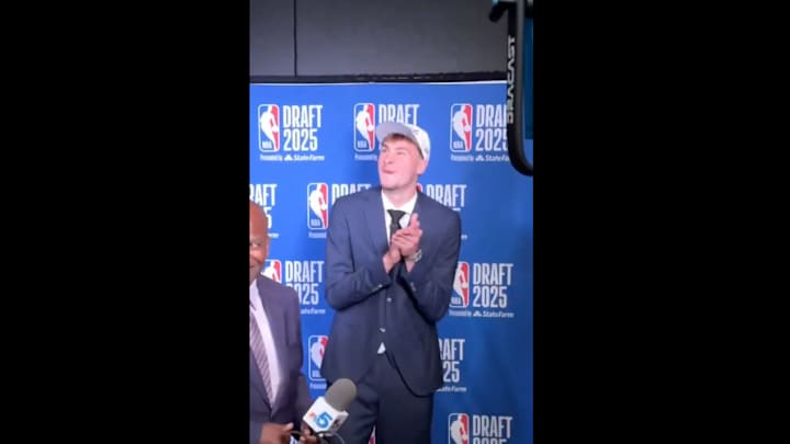 Cooper Flagg reacts to Khaman Maluach's getting drafted on June 25, 2025.