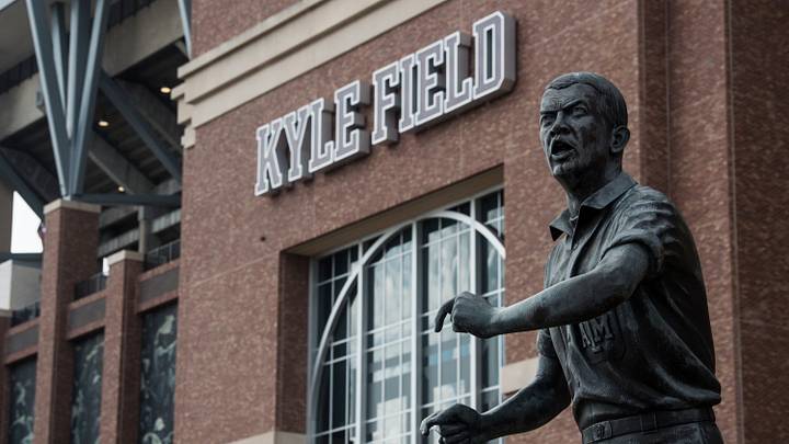 The yell leader statue outside Kyle Field in College Station, Texas, on Saturday, Sept. 21, 2019 The yell leader statue outside Kyle Field in College Station, Texas, on Saturday, Sept. 21, 2019