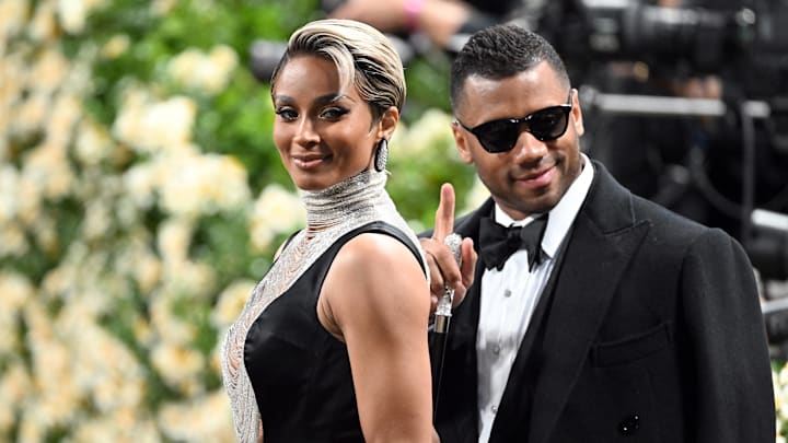 Ciara and Russell Wilson arriving at the Met Gala 2025 in New York City.