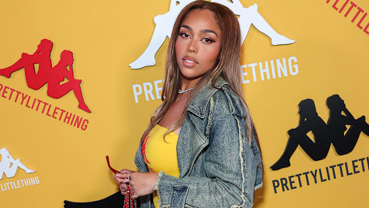 Jordyn Woods arrives at the PrettyLittleThing X Kappa Launch Party in Los Angeles. Jordyn Woods arrives at the PrettyLittleThing X Kappa Launch Party in Los Angeles.