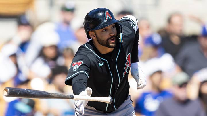 Mar 10, 2026; Phoenix, Arizona, USA; Arizona Diamondbacks outfielder Jordan Lawlar against the Los Angeles Dodgers during a spring training game at Camelback Ranch-Glendale. Mandatory Credit: Mark J. Rebilas-Imagn Images