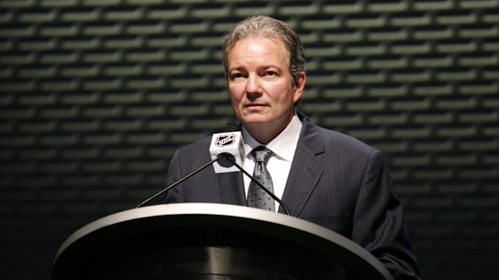 Pittsburgh Penguins general manager Ray Shero announces the Penguins first round draft choice in the 2012 NHL Draft.