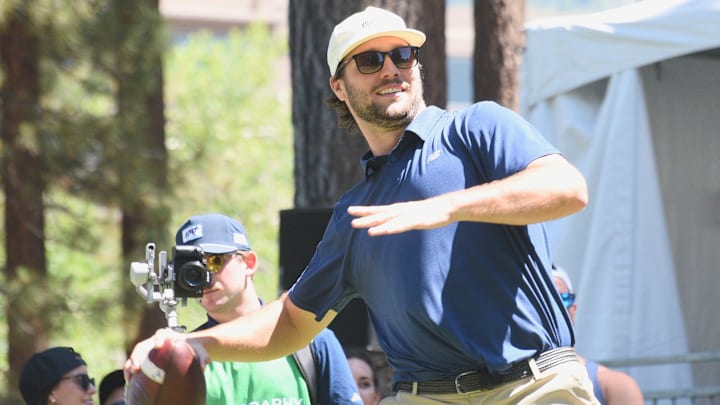 Josh Allen tosses a football at American Century Championship Josh Allen tosses a football at American Century Championship